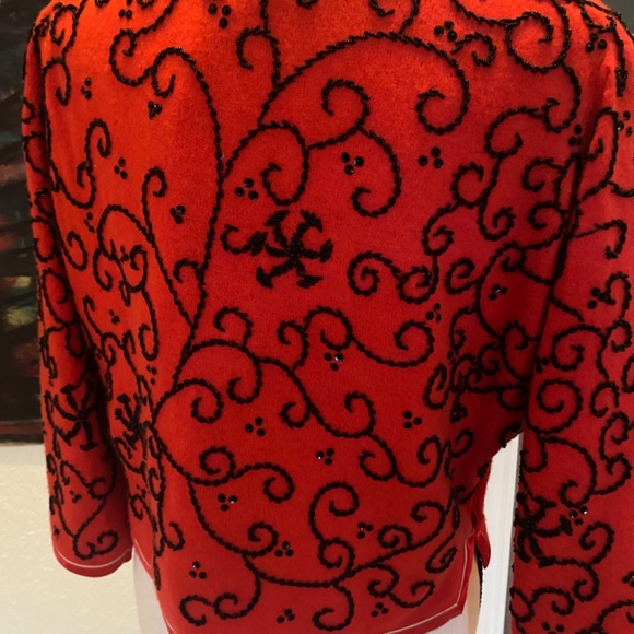 Christmas Sweater in Holiday Red with Black Beading  - Picture 3 of 11